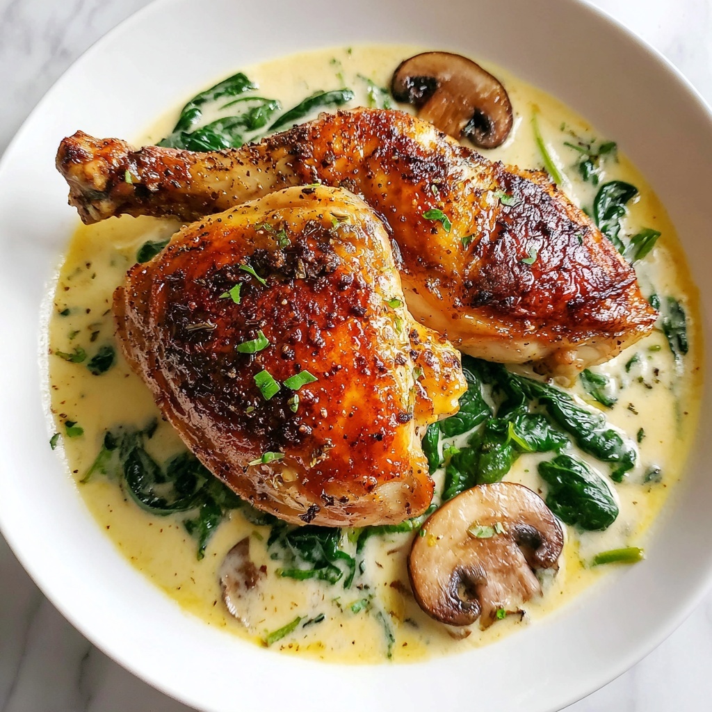 Creamy Smothered Chicken with Spinach, Potatoes, and Mushrooms Recipe - Recipe Image