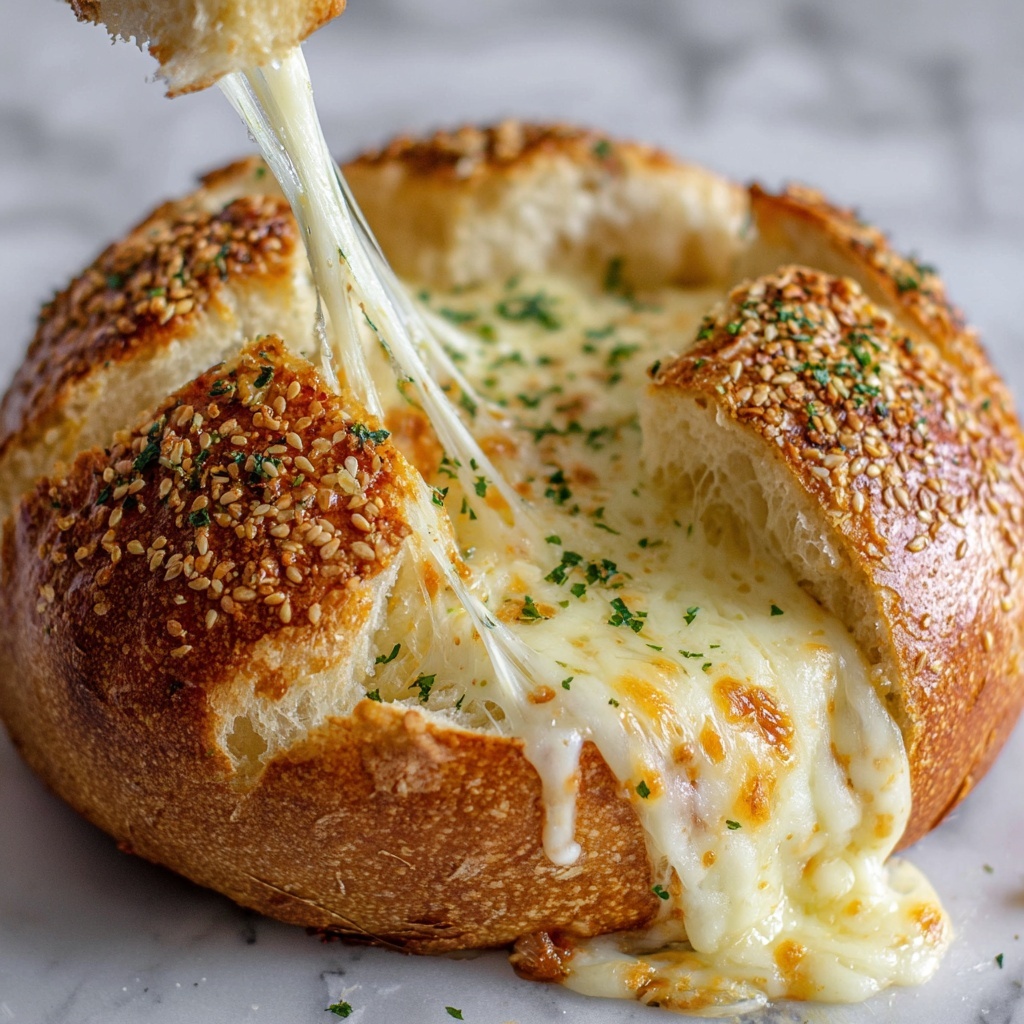 Garlic Butter Baked Brie in a Bread Bowl Recipe - Recipe Image
