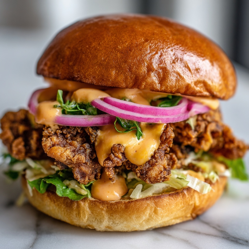 Thai Fried Chicken Sandwich with Spicy Mayo and Thai Slaw Recipe - Recipe Image