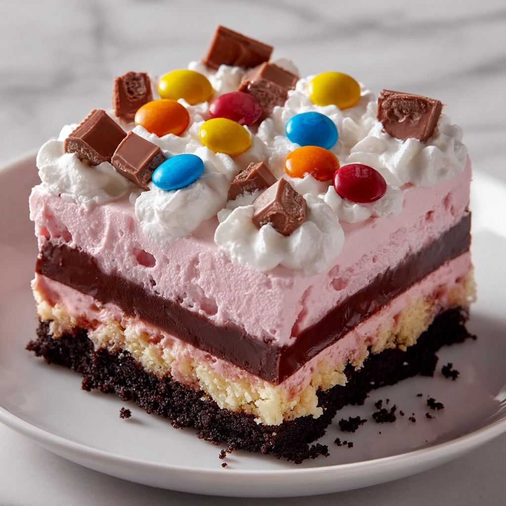 Pink Paradise: No-Bake M&M Snickers Cheesecake Recipe - Recipe Image