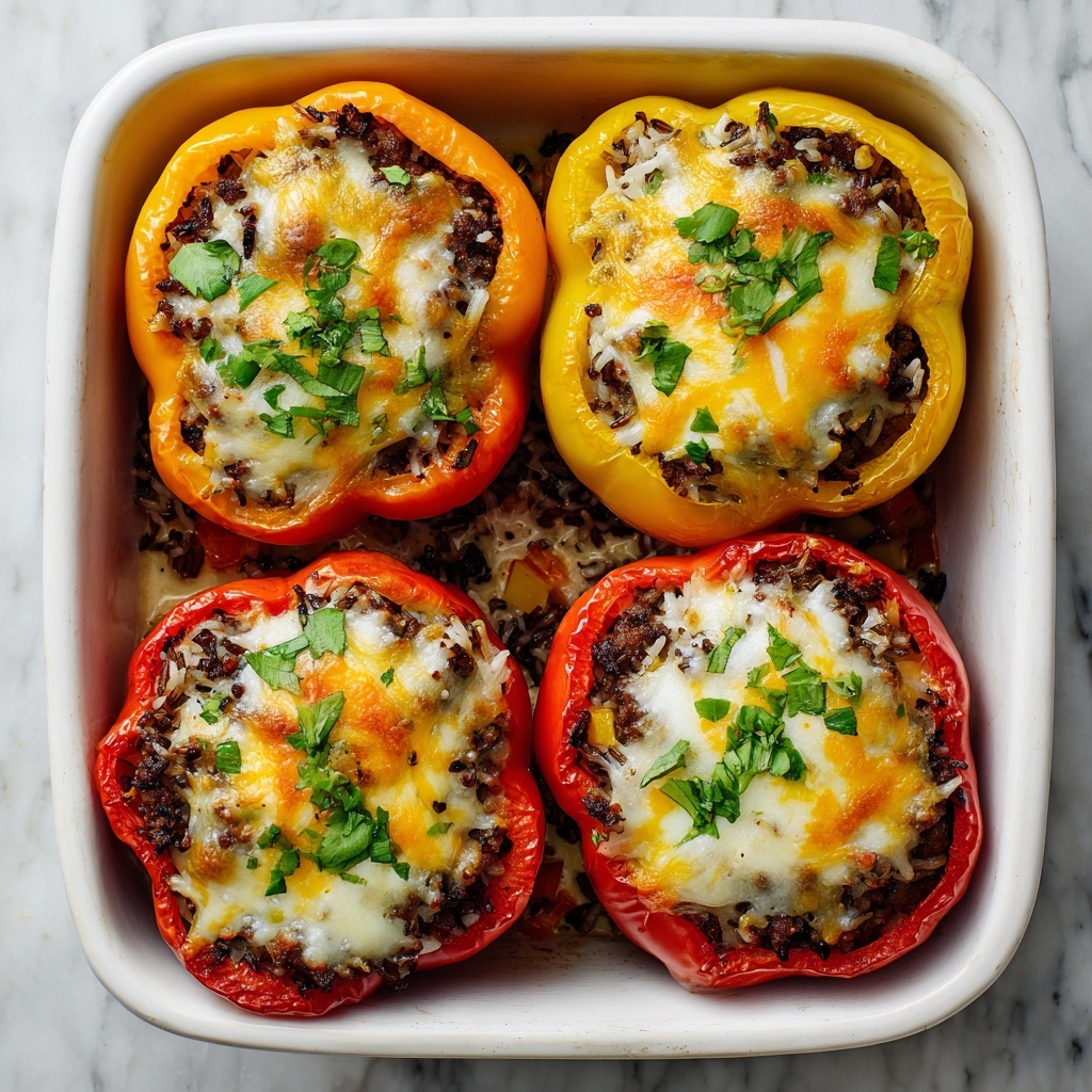 Baked Stuffed Peppers with Ground Meat, Rice, and Mozzarella Recipe - Recipe Image