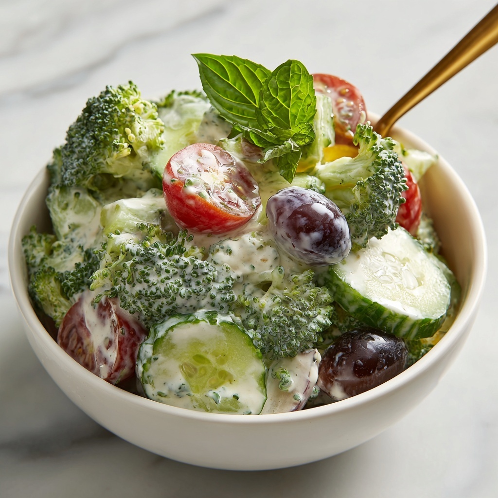 Greek Healthy Broccoli Salad with Cashew Lemon Dressing Recipe - Recipe Image