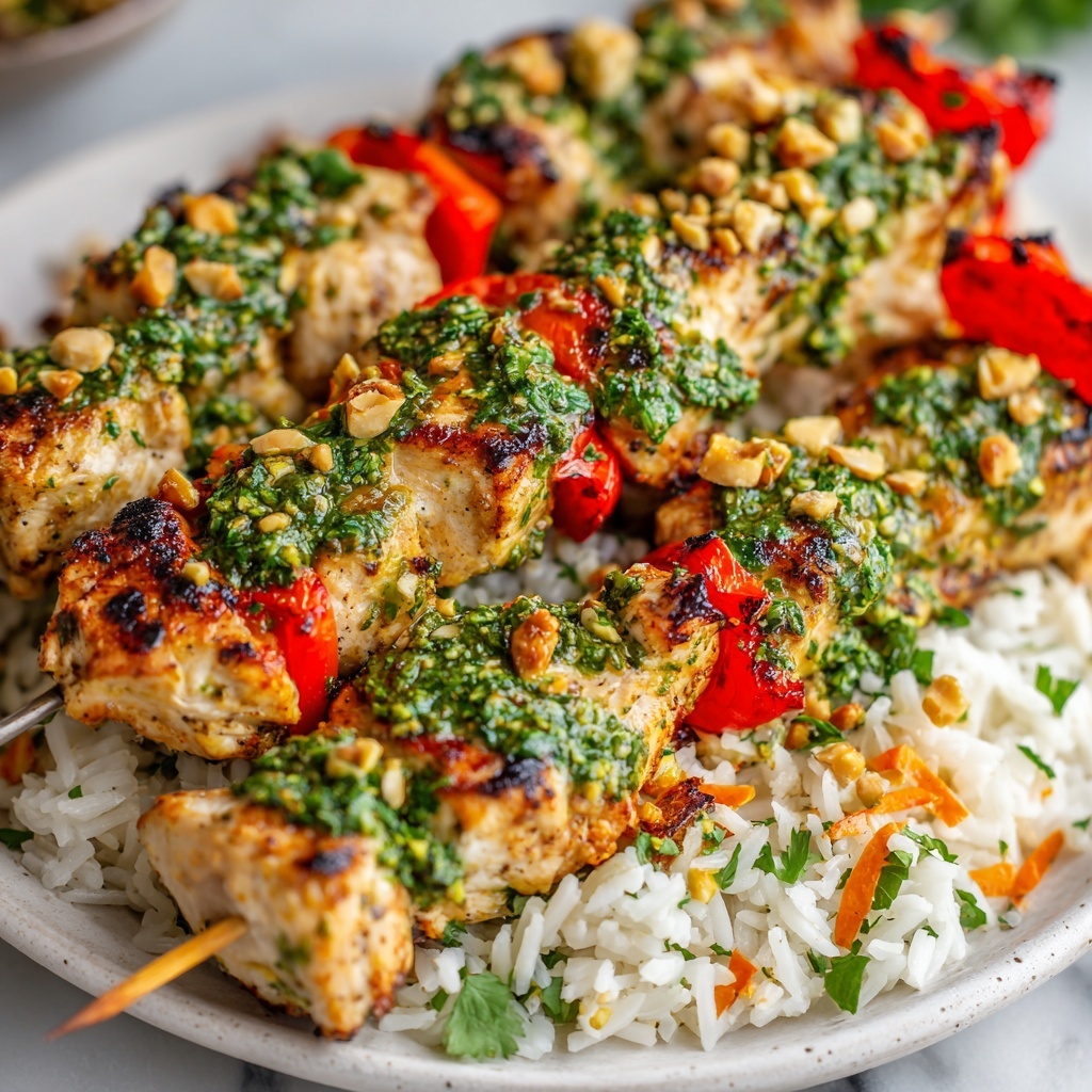 Thai Spicy Basil Chicken Skewers with Cashew Sauce and Gremolata Recipe - Recipe Image