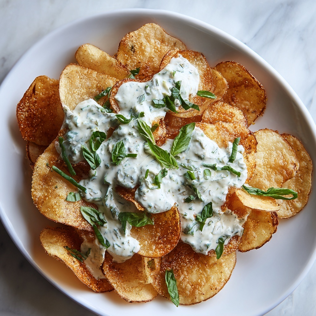 Homemade Potato Chips with Gorgonzola Cheese Sauce Recipe - Recipe Image