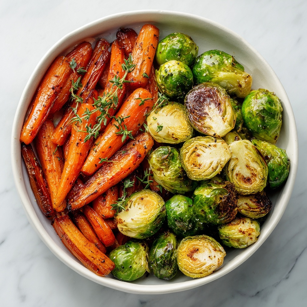 Roasted Carrots and Brussels Sprouts with Balsamic and Honey Recipe - Recipe Image
