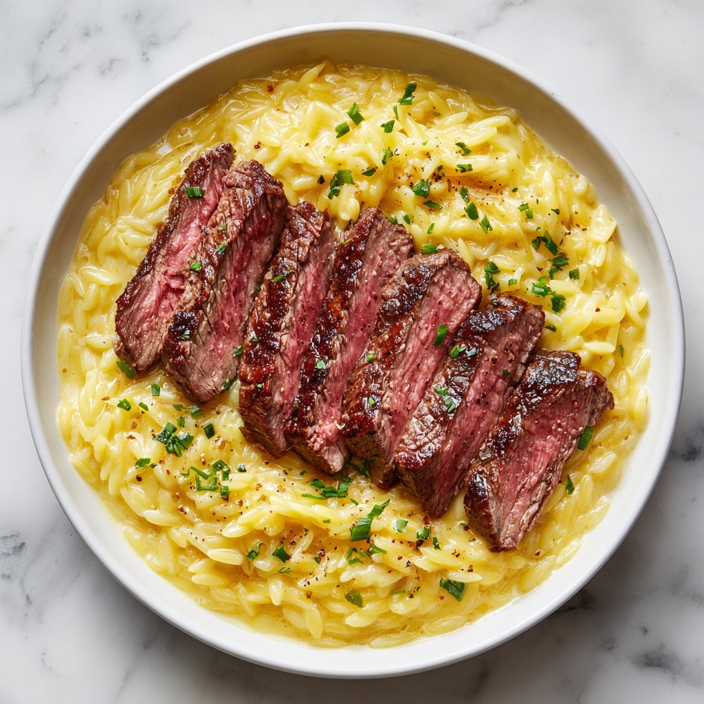 Flank Steak with Creamy Sun-Dried Tomato Orzo Recipe - Recipe Image