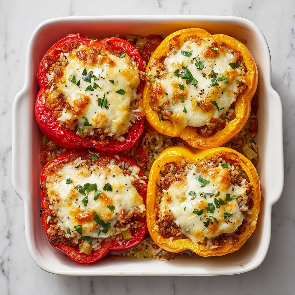 Baked Stuffed Peppers with Ground Meat, Rice, and Mozzarella Recipe - Recipe Image