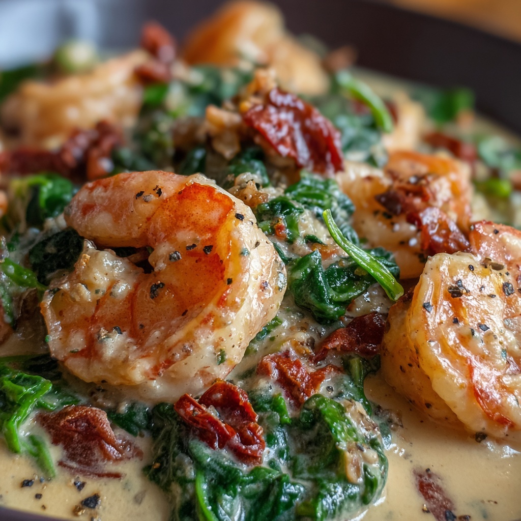 Creamy Sun-Dried Tomato Shrimp with Spinach Pasta Recipe - Recipe Image