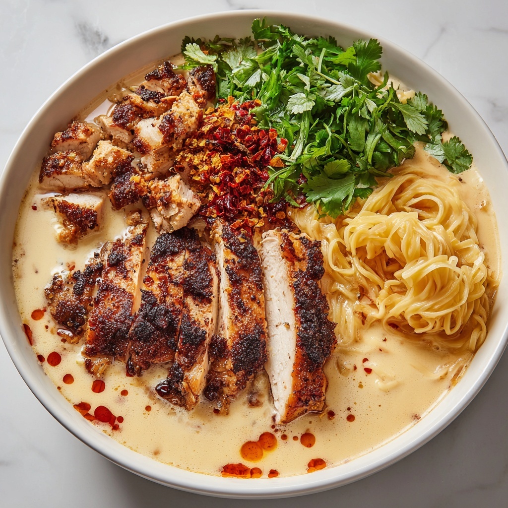 Fiery Chicken Ramen with Creamy Garlic Sauce Recipe - Recipe Image