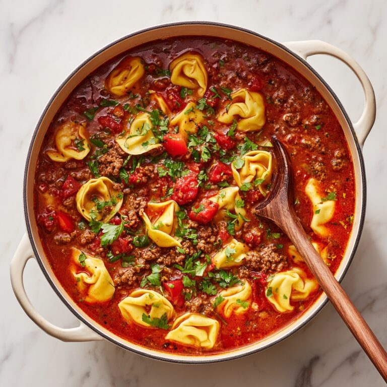 Tortellini Soup with Ground Beef, Vegetables, and Spinach Recipe