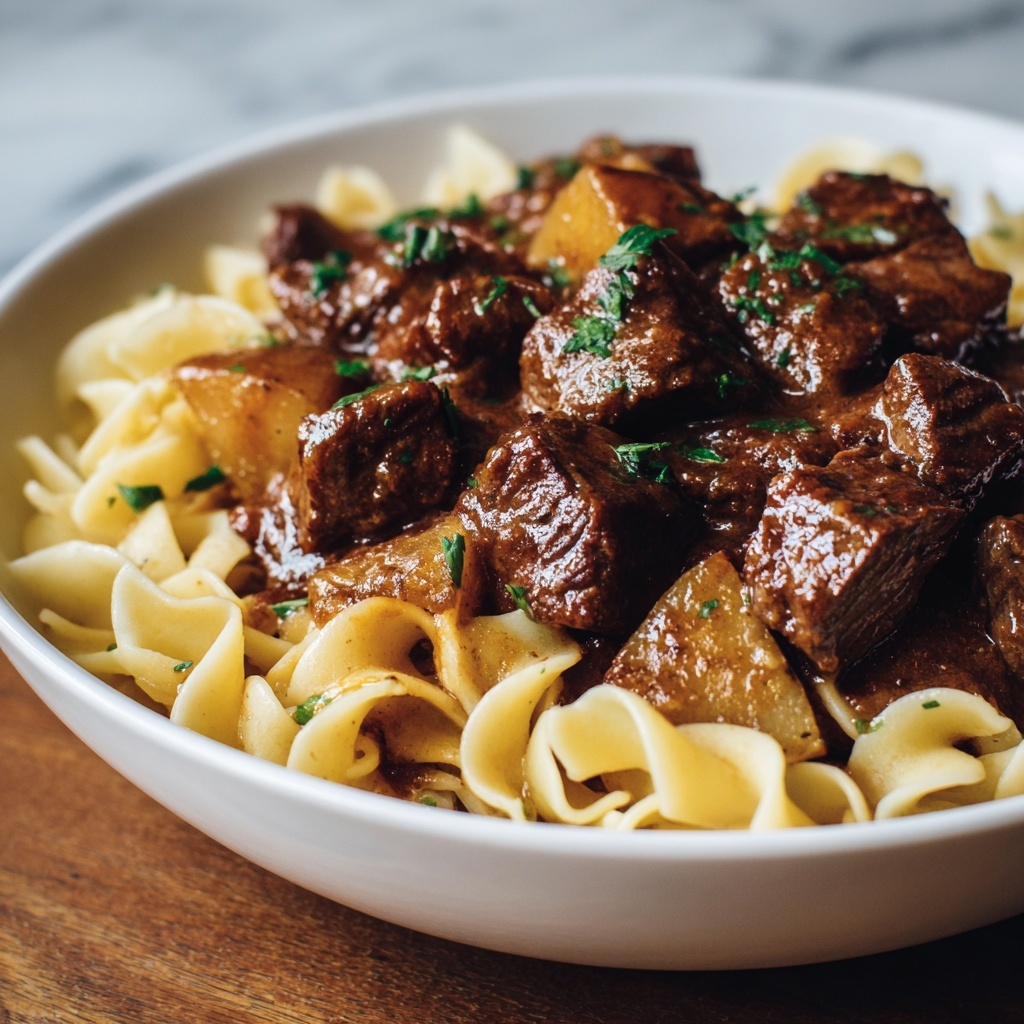 Savory Beef Tips with Buttery Noodles Recipe - Recipe Image