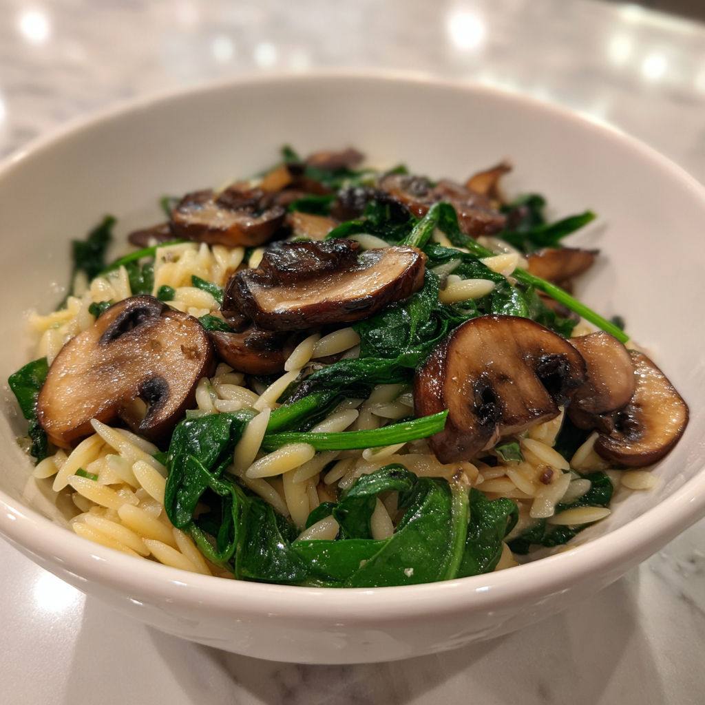 Easy Orzo Pasta with Mushrooms & Spinach Recipe - Recipe Image