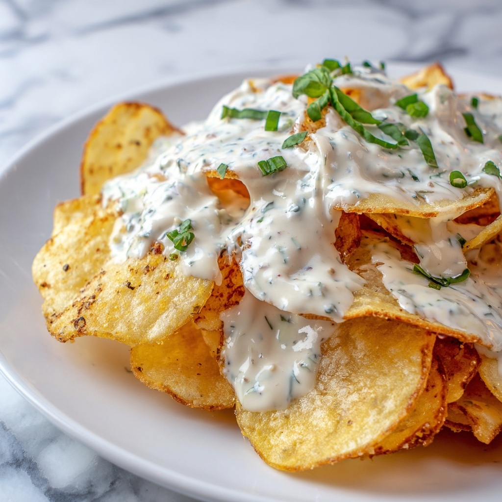 Homemade Potato Chips with Gorgonzola Cheese Sauce Recipe - Recipe Image