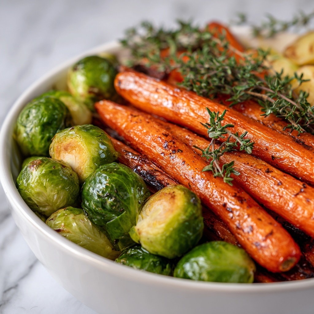 Roasted Carrots and Brussels Sprouts with Balsamic and Honey Recipe - Recipe Image