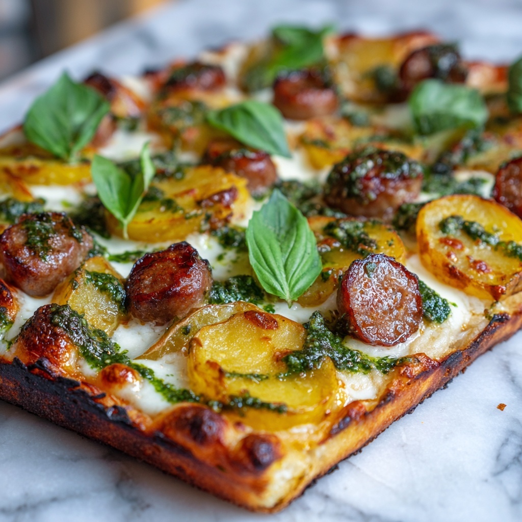 Pesto Potato Pizza with Sausage Recipe - Recipe Image