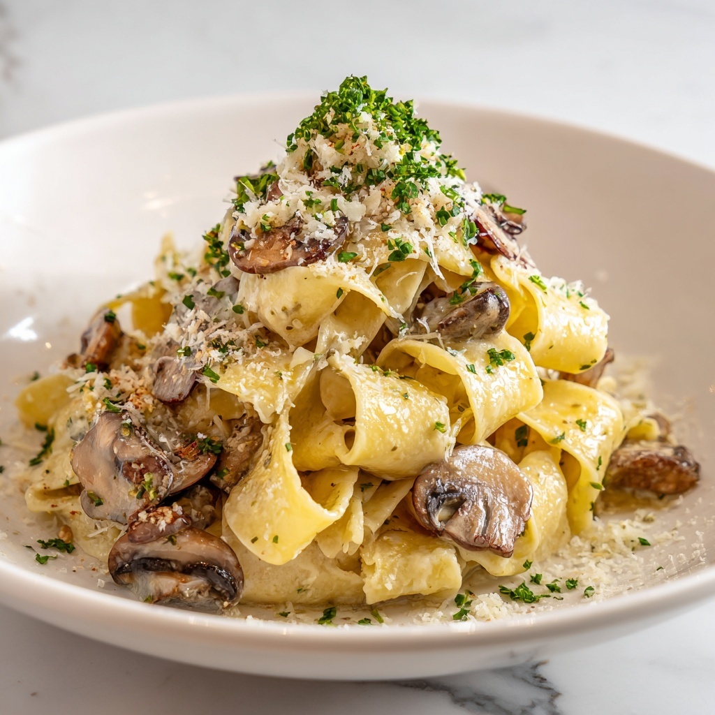 Garlic Mushroom Pasta with Creamy Parmesan Sauce Recipe - Recipe Image