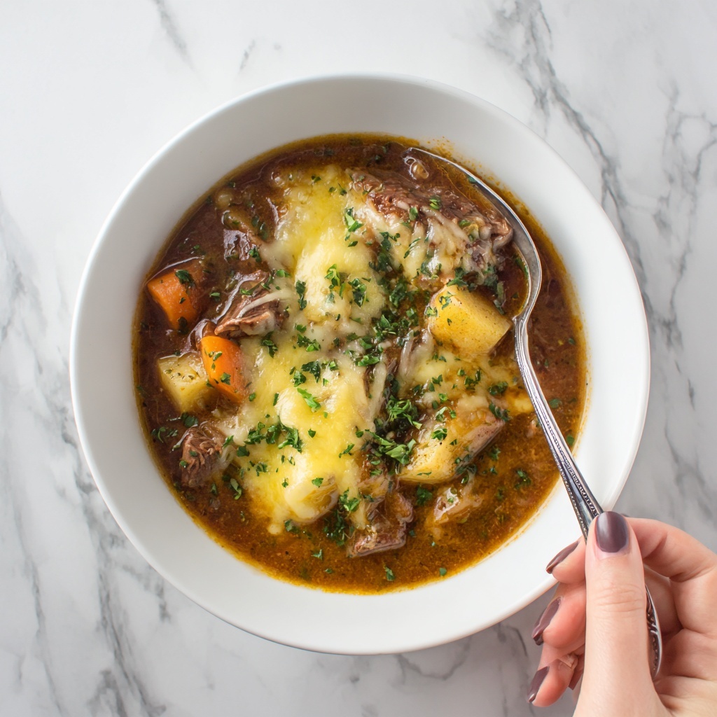 Slow Cooker Cheesy Burger-Flavored Soup Recipe - Recipe Image