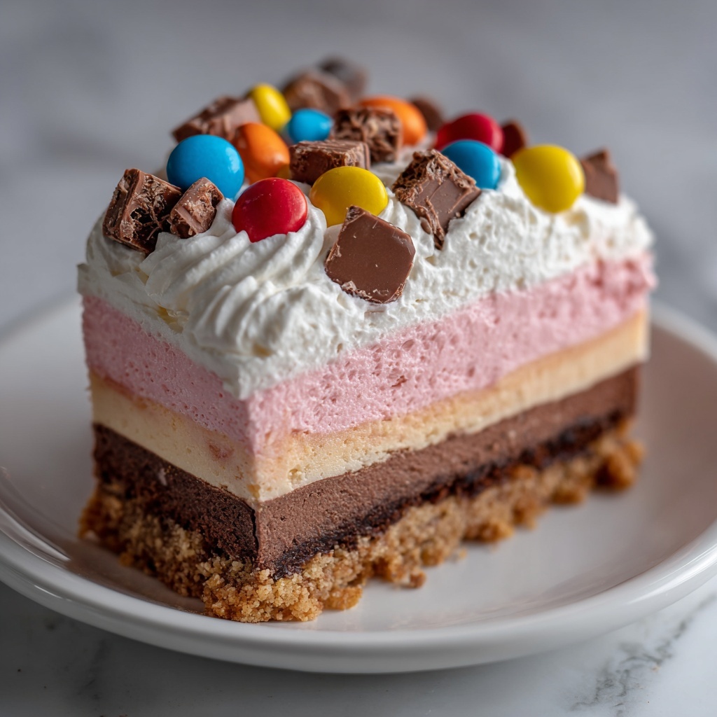 Pink Paradise: No-Bake M&M Snickers Cheesecake Recipe - Recipe Image