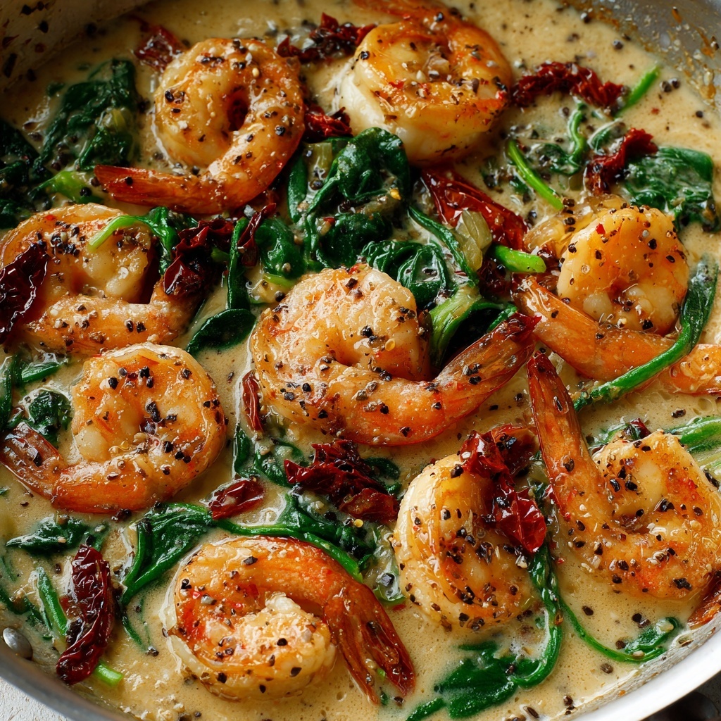Creamy Sun-Dried Tomato Shrimp with Spinach Pasta Recipe - Recipe Image