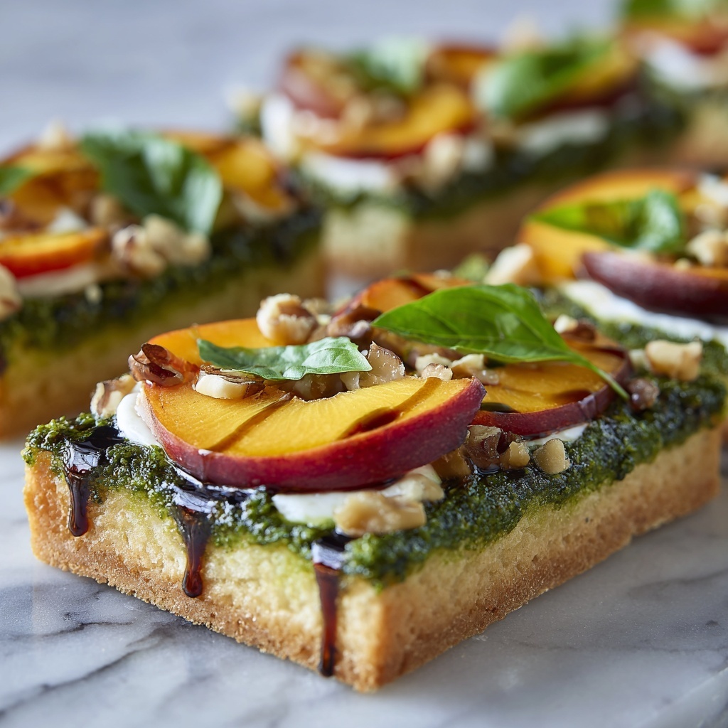 Toasted Walnut Pesto and Caramelized Nectarine Pizza with Spicy Balsamic Drizzle Recipe - Recipe Image