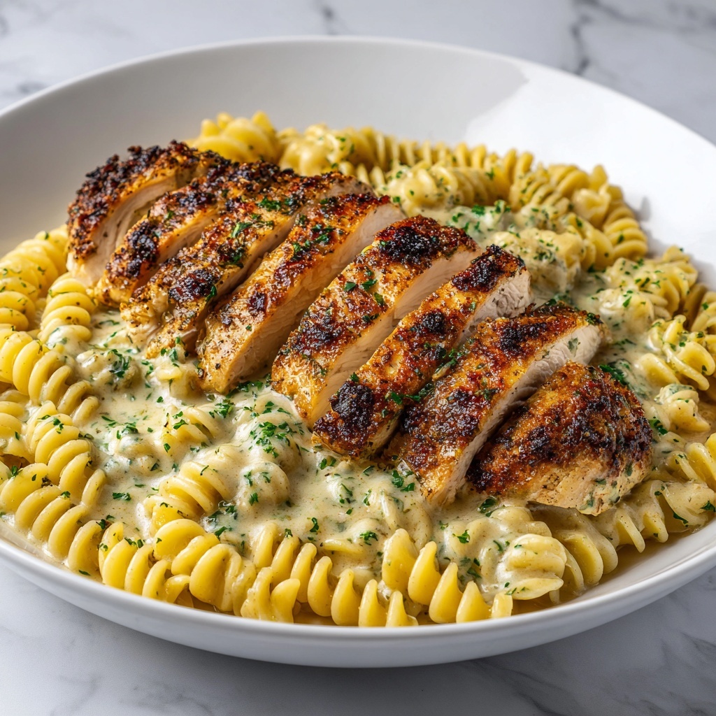Creamy Garlic Parmesan Chicken with Cheesy Twisted Pasta Recipe - Recipe Image