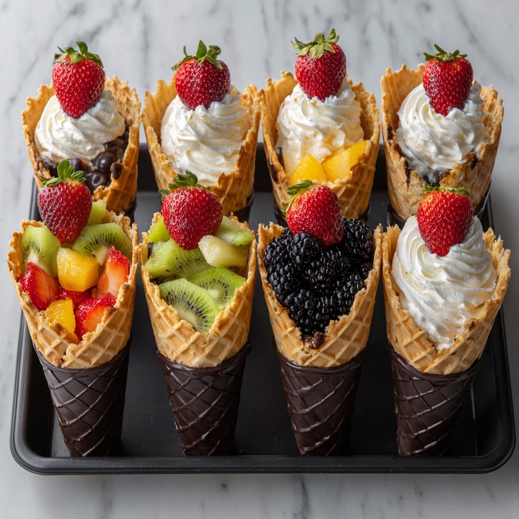 Chocolate Dipped Fruit Filled Cones Recipe - Recipe Image