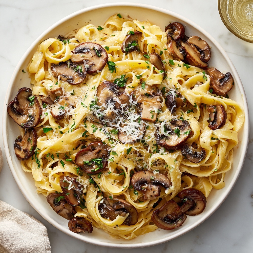 Garlic Mushroom Pasta with Creamy Parmesan Sauce Recipe - Recipe Image