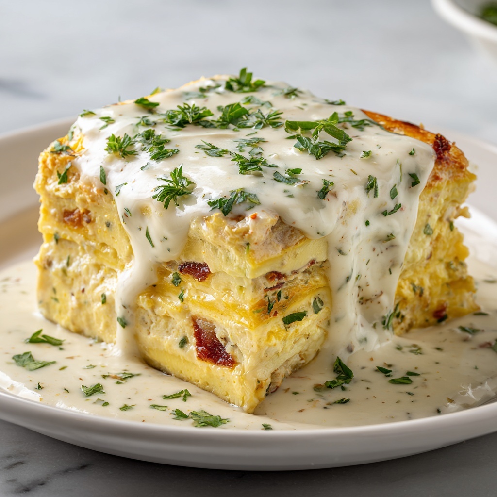 Cheesy Buffalo Chicken Lasagna with Ranch Drizzle Recipe - Recipe Image