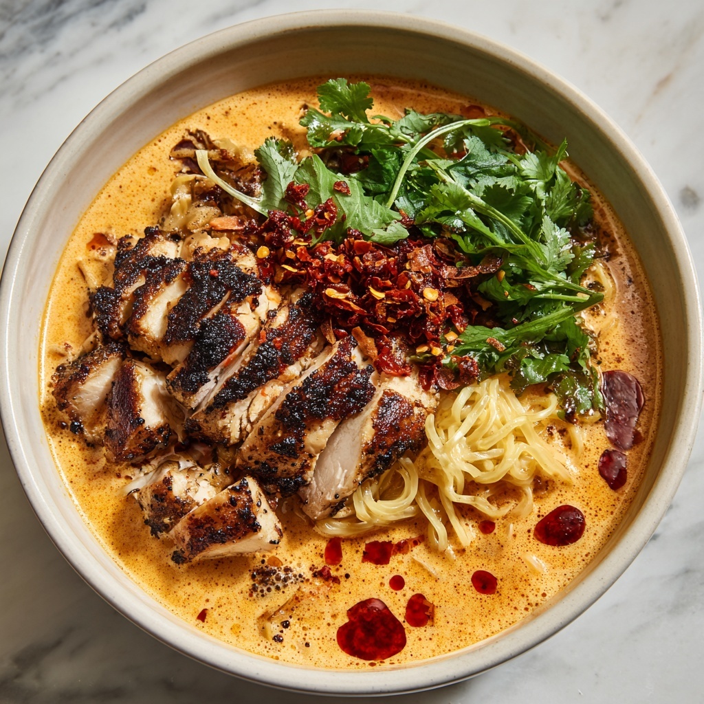 Fiery Chicken Ramen with Creamy Garlic Sauce Recipe - Recipe Image