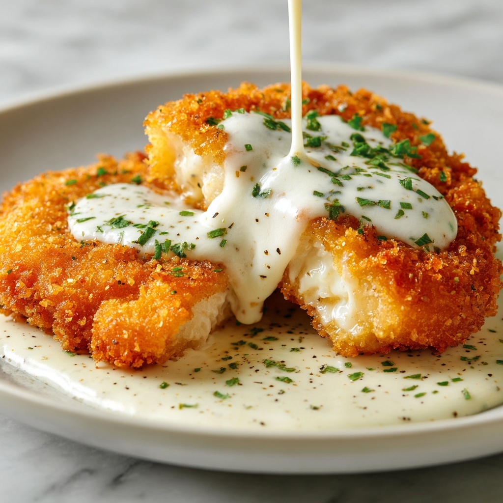Parmesan Crusted Chicken with Creamy Garlic Sauce Recipe - Recipe Image