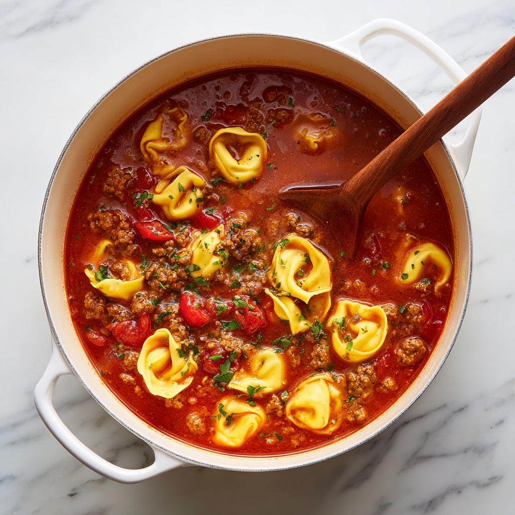 Tortellini Soup with Ground Beef, Vegetables, and Spinach Recipe - Recipe Image