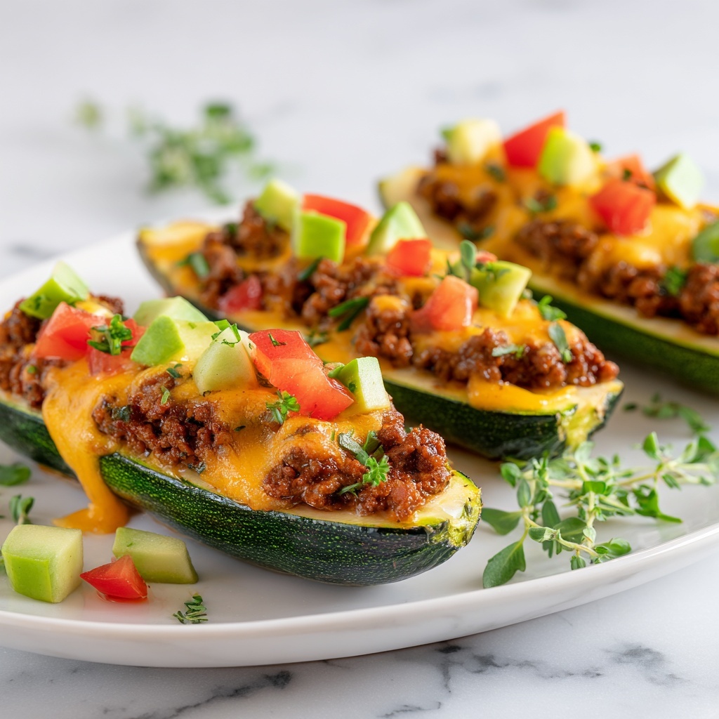 Ground Turkey Taco Stuffed Zucchini Boats Recipe - Recipe Image