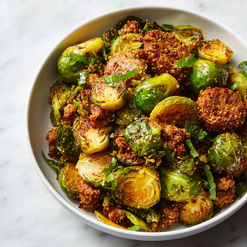 Five-Spice Brussels Sprouts and Sausage Stir-Fry Recipe - Recipe Image