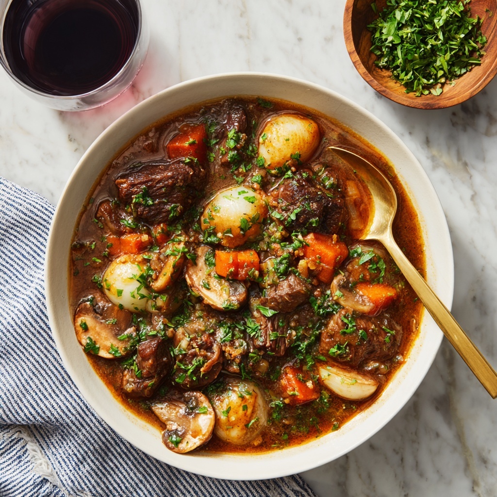 Red Wine Beef Stew with Bacon and Vegetable Topping Recipe - Recipe Image