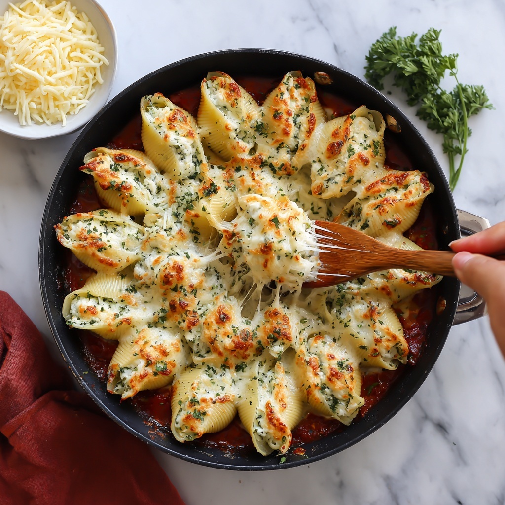 Creamy Spinach and Ricotta Stuffed Shells with Marinara Recipe - Recipe Image