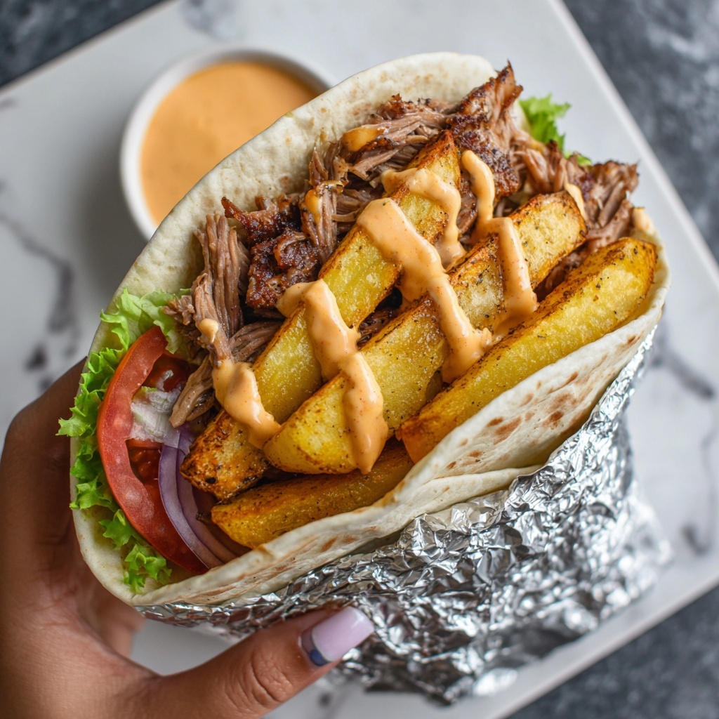 Greek Chicken Gyros with Tzatziki, Lettuce, Tomato, Red Onion, and Crispy Chips Recipe - Recipe Image