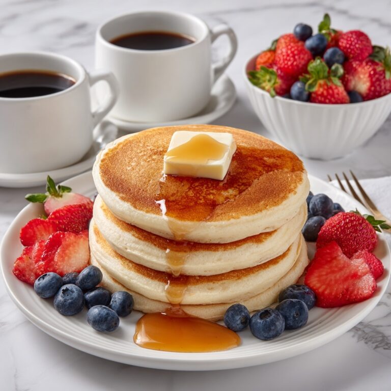 Fluffy Pancakes with Maple Syrup and Fresh Berries Recipe