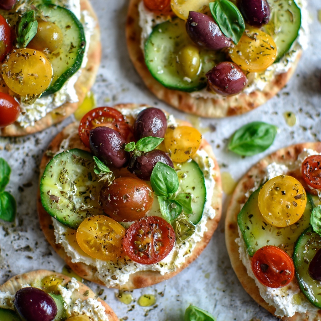 Greek Salad Naan Bites with Hummus Recipe - Recipe Image