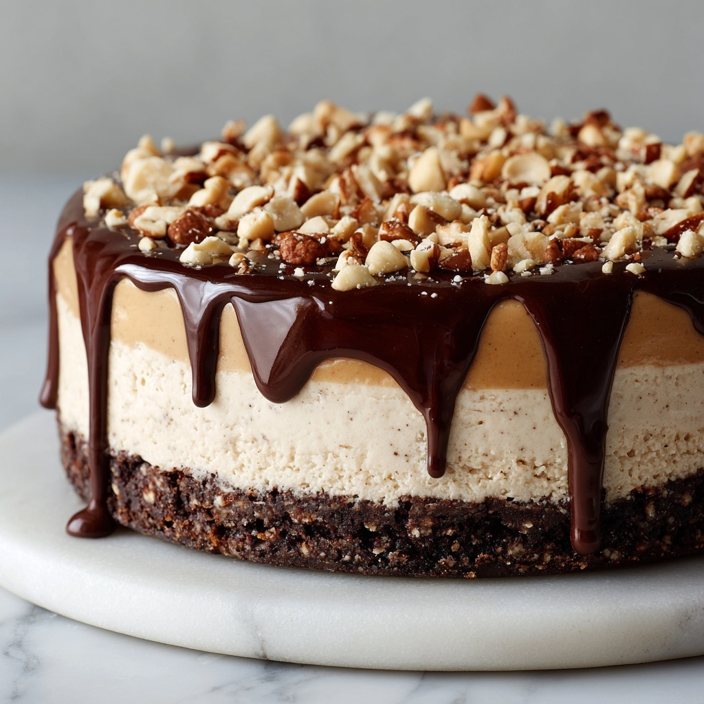 No-Bake Peanut Butter Cheesecake with Chocolate Chips and Reese’s Pieces Recipe - Recipe Image