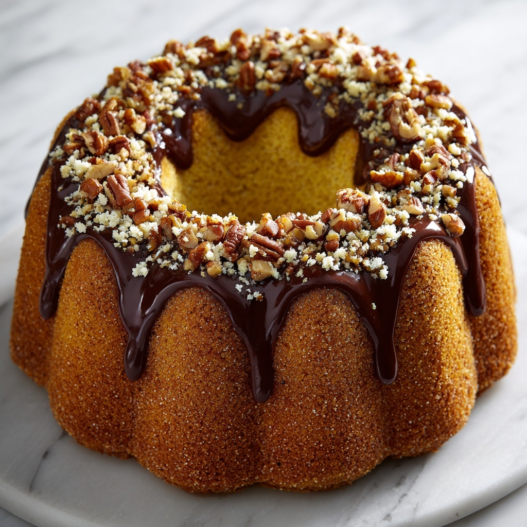Butterfinger Bundt Cake with Chocolate Ganache and Caramel Drizzle Recipe - Recipe Image