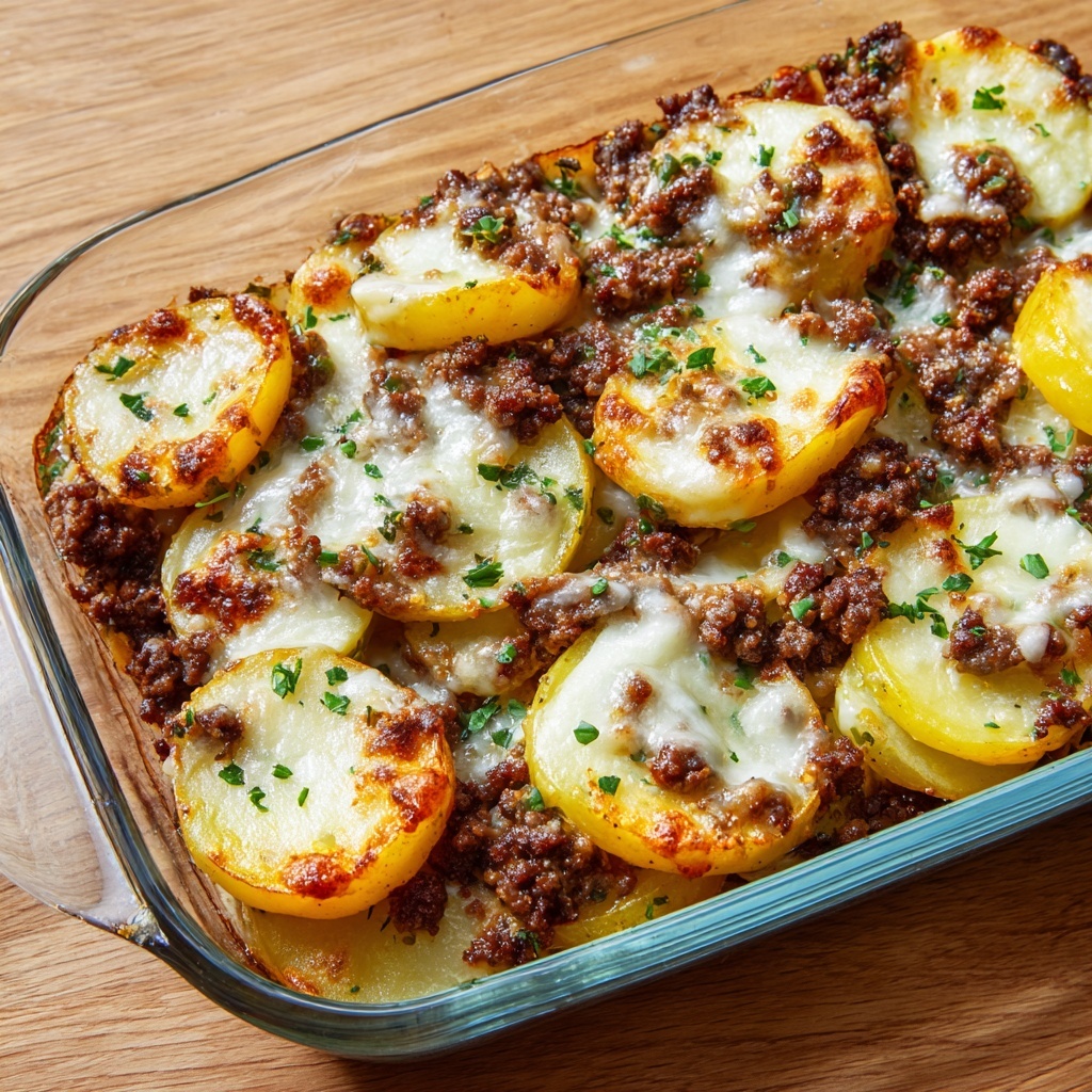 Meat and Potato Casserole with Cream of Mushroom Sauce Recipe - Recipe Image