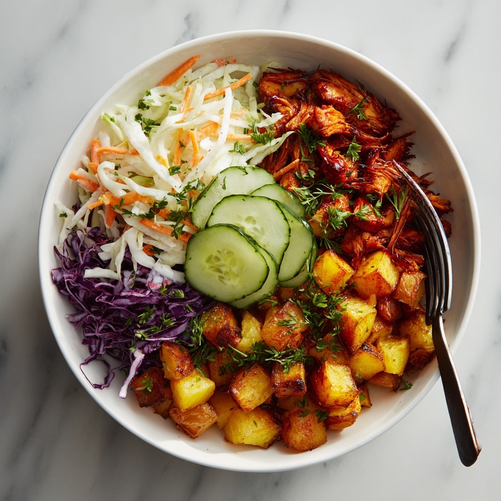 BBQ Chicken Bowls with Roasted Sweet Potatoes and Homemade Coleslaw Recipe - Recipe Image