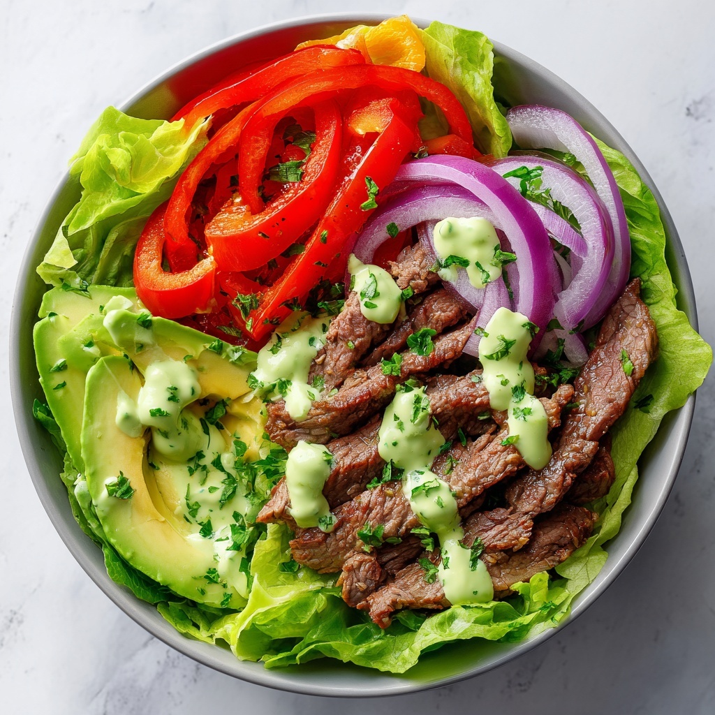 Steak Fajita Salad with Creamy Cilantro Lime Dressing Recipe - Recipe Image