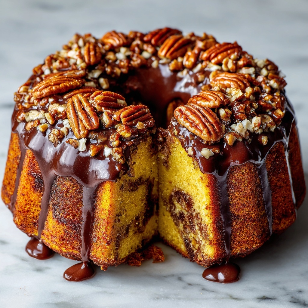 Butterfinger Bundt Cake with Chocolate Ganache and Caramel Drizzle Recipe - Recipe Image