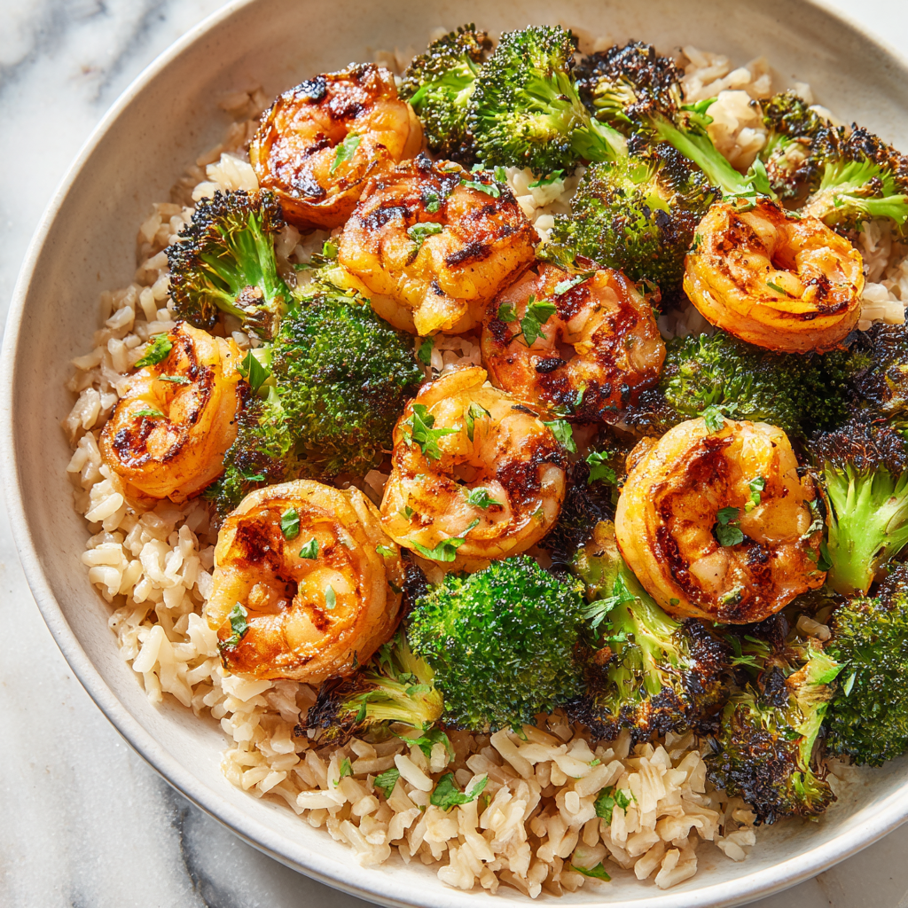 Honey Garlic Shrimp Bowls with Roasted Broccoli Recipe - Recipe Image