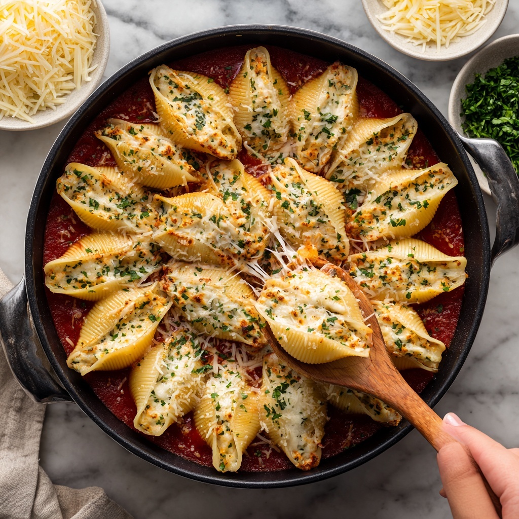 Creamy Spinach and Ricotta Stuffed Shells with Marinara Recipe - Recipe Image