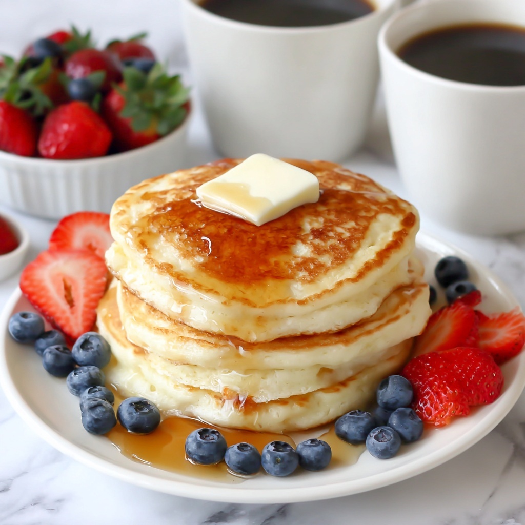 Fluffy Pancakes with Maple Syrup and Fresh Berries Recipe - Recipe Image